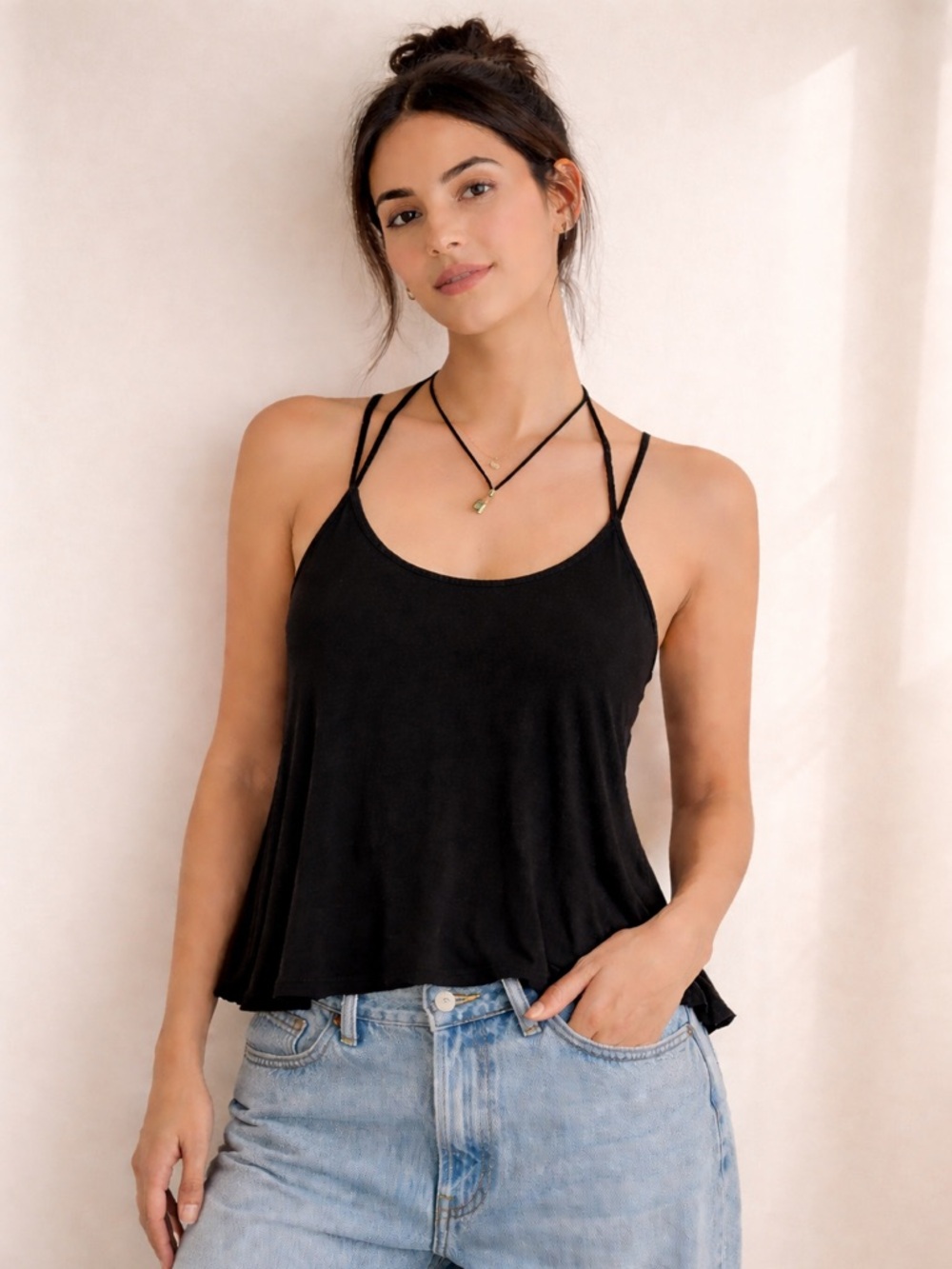 We The Free Urban Outfitters Black Swing Camisole with Spaghetti Straps- size L